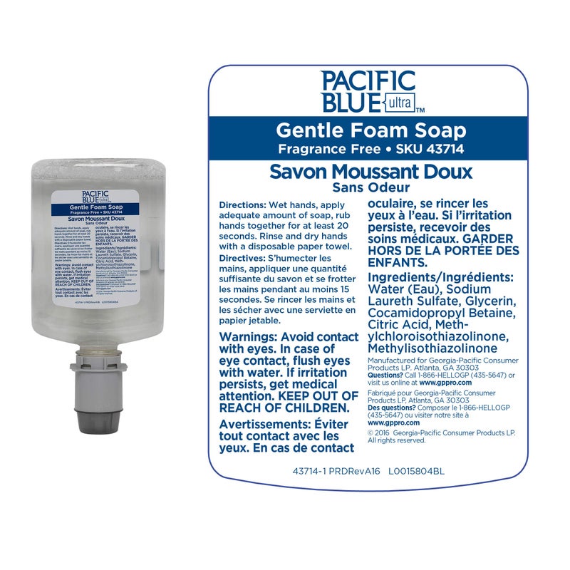 Georgia-Pacific (5305714) Pacific Blue Ultra Manual Push Soap Dispenser with Gentle Foam Hand Soap Refill Starter Kit - Image 4